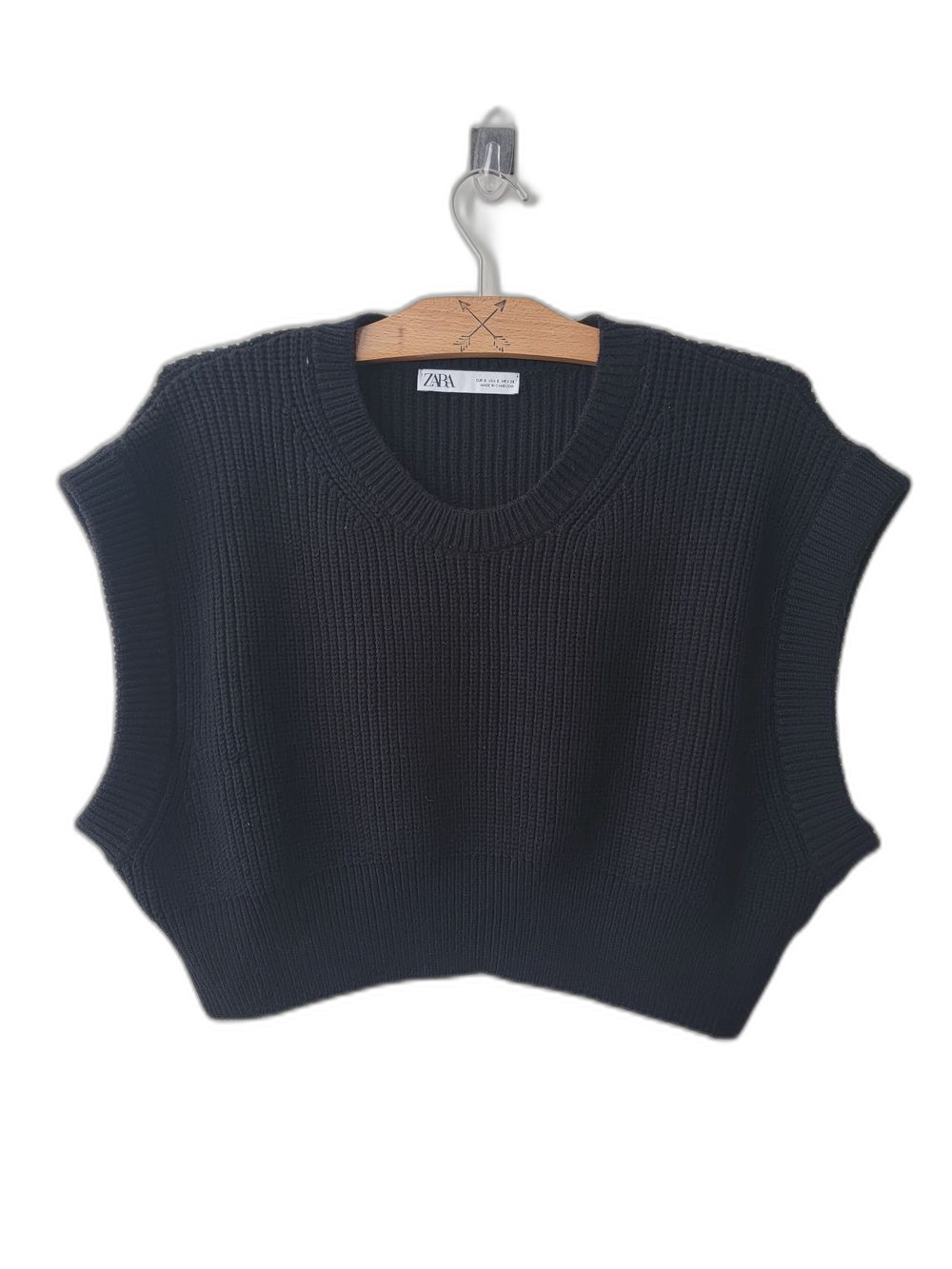 Zara Knit Crop Poncho Black Size S